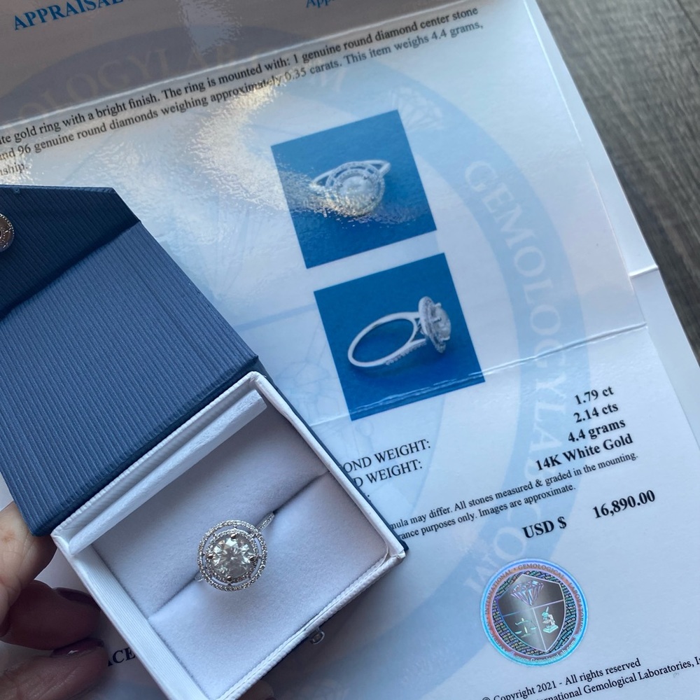 *Appraisal $16k, 14kt white gold 2.14 ct round diamond engagement ring! $14k off